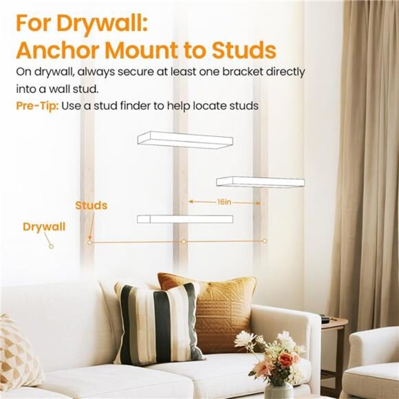 Floating Shelves for Wall, Wall Mounted Rustic Wood Shelves for Bathroom - Picture 6 of 7